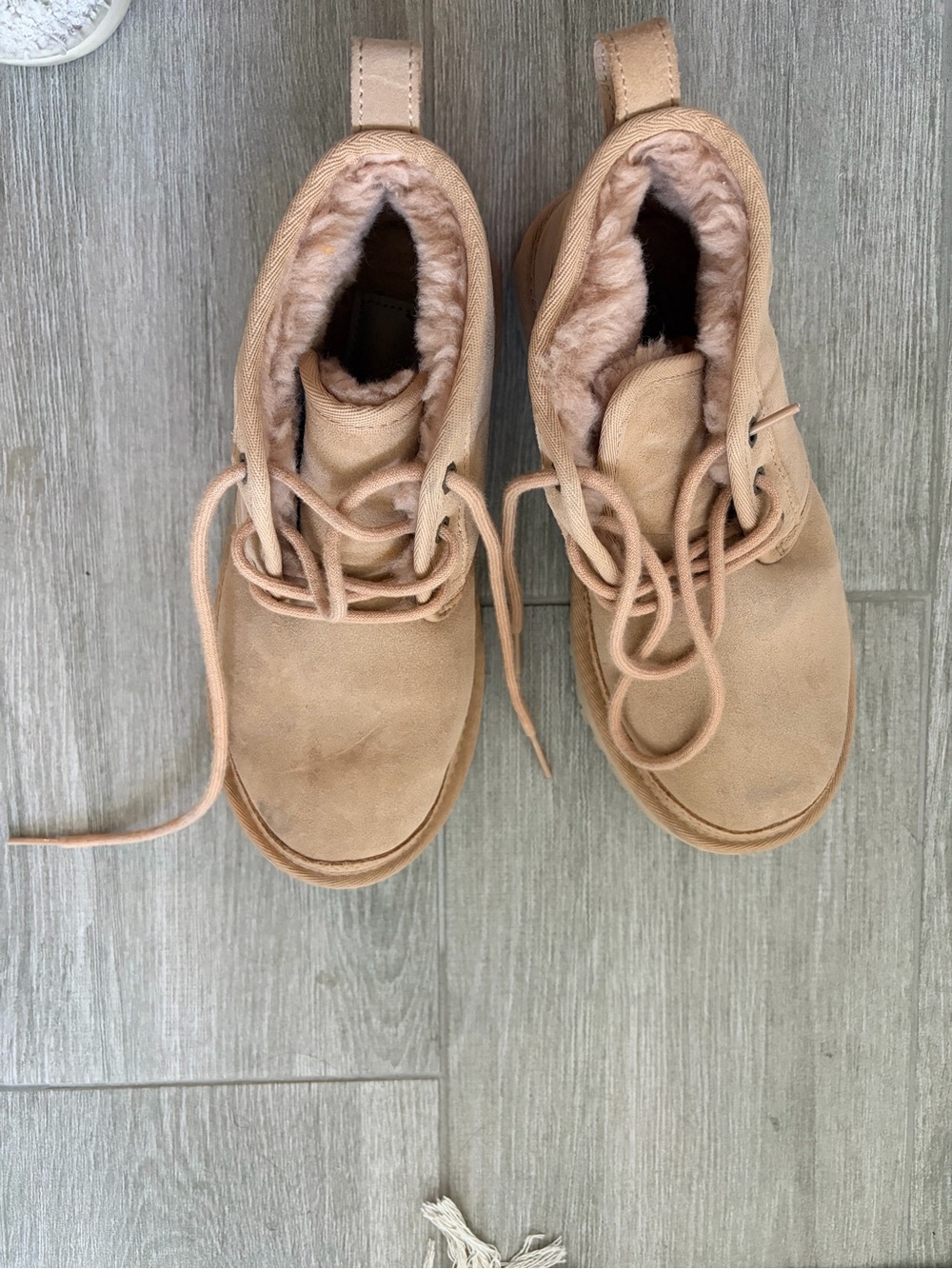 UGG Chestnut/Tan Suede Lace-Up Shearling Ankle Boots - Picture 2 of 2